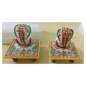 ของขวัญแต่งงานพระพิฆเนศ chowki ภาพวาดหินอ่อนที่ยอดเยี่ยม - Product Image 1