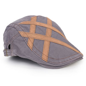 Men's Striped Beret Gray Oxford Fabric Breathable Spring Autumn Casual British Style Hat - Product Image 2