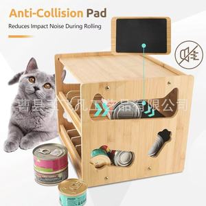 Bamboo <b>Cat</b> <b>Food</b> Rack Stackable Wooden Pet <b>Food</b> <b>Storage</b> Organizer Natural Wood Color Kitchen Use Minimalist Design - Product Image 2