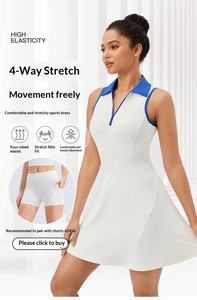 Vestido de <span class=keywords><strong>Tenis</strong></span> de Verano para <span class=keywords><strong>Mujer</strong></span>, Color Sólido, Cuello Solapa, Corte Ajustado, Falda para Correr, Transpirable, Secado Rápido, Vestido de Golf, Ropa de Yoga, Ropa Deportiva - Product Image 4