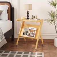 Bambus-Beistelltisch mit Bücherregal Sofa-Seitentisch TV-Tisch mit Rollen Eckregal Aufbewahrung Couchtisch Wohnzimmermöbel
