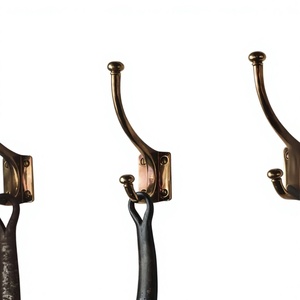 Vintage Brass <b>Wall</b> Mounted <b>Coat</b> <b>Hook</b> Set 2 <b>Hooks</b> Metal Rust Resistant Clothing Hanger <b>Hook</b> <b>for</b> Bathroom or Entryway Antique - Product Image 1