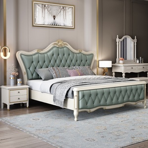 Lit plateforme élégant de style français capitonné avec tête de lit à volants, disponible en tailles King et <span class=keywords><strong>Queen</strong></span>, mobilier de chambre principale, décoration intérieure, montage facile - Product Image 5