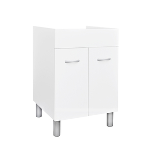 Lavabo in Porcellana Bianca Lux 60x60cm con Vassoio Sottolavabo e Cesto Portabiancheria - Product Image 1