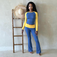 Ensemble deux pièces pour femmes sur mesure OEM, haut court à manches raglan, pantalon évasé, tenue décontractée streetwear coordonnée