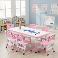 Ensemble table et chaises pour enfants SINKIPA, style Montessori moderne, en plastique, hauteur réglable, plateau peignable, 6 places, écologique, pour l'école et la maison