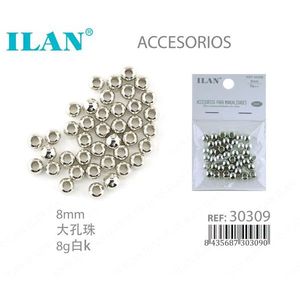 Perline in metallo Ilan da 8 mm, argento, foro grande, per la creazione di gioielli artigianali - Product Image 1