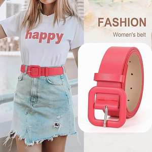 Ceinture <span class=keywords><strong>en</strong></span> cuir pour femmes, couleur bonbon, boucle carrée tendance, ceinture pour femmes pour jeans, pantalons, robes - Product Image 6