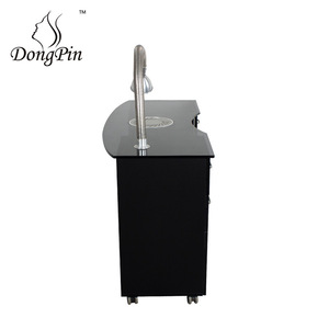 Mesa de manicura Dongpin con doble gabinete, superficie de vidrio templado y lámpara para uso en salón. - Product Image 3