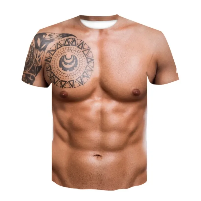 Hot 3d Bedrukte T Shirts Mannen Korte Mouw Fitness Body Skin Spieren 3d Man T-shirt Streetwear Zomer Tee Casual tattoo Top