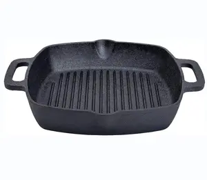 Factory BBQ Pan High Quality Cast Iron Grill Pan With Handle Outdoor Cooking Pan Wholesale Non-stick For Steak