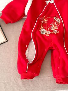 Combinaison de bébé en polaire Angou pour l'hiver, vêtements de Noël, combinaison pour bébé fille, tenue de fête, style chinois, barboteuses rouges - Product Image 6