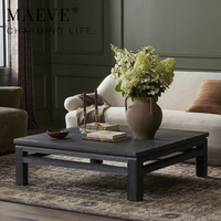 Table basse carrée moderne en bois massif noir, table centrale en bois, table basse de salon, table à thé de faible hauteur