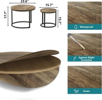 Ensemble de 2 tables basses gigognes modernes, plateau rond en bois avec structure en acier, design durable, pieds réglables antidérapants pour salon