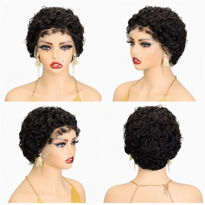 Letsfly $52.5 HD Chioma ผมแท้ 13x4 HD Lace Frontal Pixie Curly วิกผมสั้นแบบหยิก แฟชั่นสไตล์ขายส่งจากโรงงาน - Product Image 1