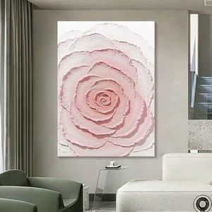 <b>Pink</b> Roses Hand Painted Oil Painting Large Size 3D Texture Abstract Art For Living Room Decoration - Product Image 1