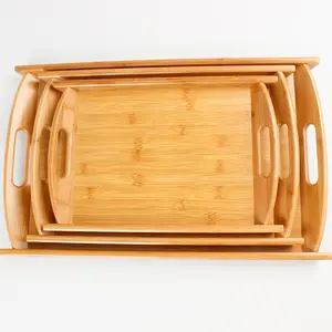 带手柄的竹茶托盘餐厅矩形托盘中国家用竹托盘