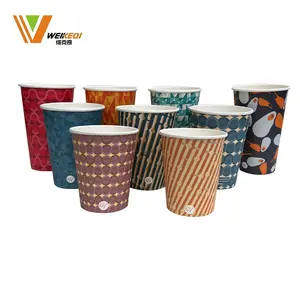 Custom 3 Oz 8oz 12oz Recyclable Biodegradable Double Wall Kraft Paper Hot Tea Cup 12 Oz Coffee Cups Disposable