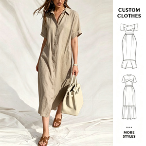 Abito Camicia Beige da Donna, Manica Corta, Bottoni, Colletto, <span class=keywords><strong>Spacco</strong></span> <span class=keywords><strong>Laterale</strong></span>, Casual Estivo, Abbigliamento Personalizzato - Product Image 1
