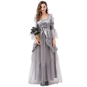 Vestido <span class=keywords><strong>de</strong></span> disfraz <span class=keywords><strong>de</strong></span> boda <span class=keywords><strong>de</strong></span> bola <span class=keywords><strong>de</strong></span> Halloween para mujer vampiro fantasma novia y princesa gris poliéster transpirable - Product Image 2