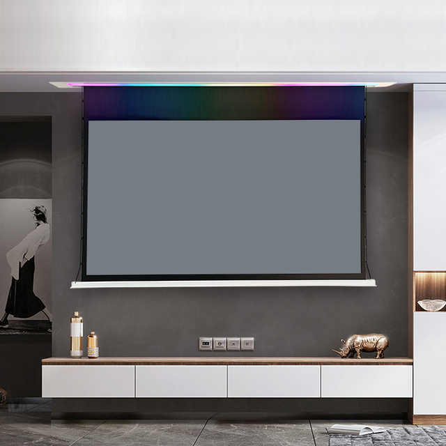 135 Inch ALR Intelligent Ceiling Motorized Projection Screens with Light JMGO 4k Long/short Throw Laser Projector 16:9