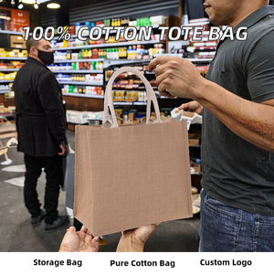 Sacs fourre-tout 34*40cm 100% coton avec poignée longue, réutilisables, doublure imperméable, logo personnalisé imprimé en sérigraphie, pour mariage - Product Image 2