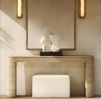Table d'entrée en travertin crème de style Wabi Sabi Meubles de salon en marbre Couloir Longue table console en travertin