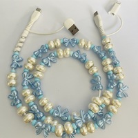 Cordon tressé blindé de 1 m fait main, bleu menthe, avec perles et nœuds, pour transfert de données et charge rapide Type-C 5A, pour utilisation informatique