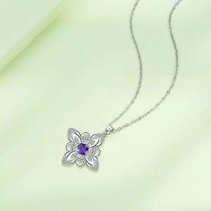 Haute qualité étanche en gros élégant argent plaqué pendentif bijoux améthyste cristal collier floral pour un usage quotidien - Product Image 4