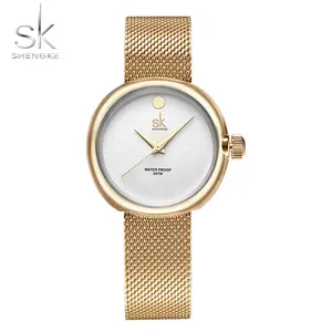 SHENGKE Montre K0029L Montre de luxe en acier inoxydable et or avec bracelet en maille Montre Relogio Female Handwatch OEM