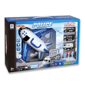 Modellino di Aereo Cargo Trasformabile Musicale per Bambini con Garage della Polizia, Giocattolo in Plastica con Auto in Scala 1:64 e Segnaletica - Product Image 6