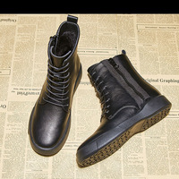 Bottes rétro pour femmes, automne-hiver, style Leiture Wind, fermeture éclair, cuir véritable, talon plat, doublure en coton