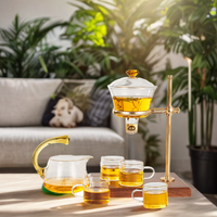Service à thé Kung Fu en verre borosilicate magnétique, avec bouilloire et tasses à rinçage automatique par induction, 350-450 ml, 100% verre borosilicate