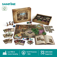 Jeu de société de collection avec aides de jeu, composants minimalistes en carton recyclé FSC noir intense et contrastant, pour boîte de transport de voyage
