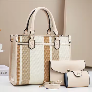 Ensemble de 3 sacs à main en toile pour femmes, très tendance, avec poignée supérieure en PU et fermeture éclair, idéal pour le travail - Product Image 5