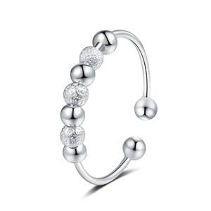 Anillo Abierto de Plata de Ley S925, Estilo Europeo y Americano, Versión Coreana, con Cuentas Redondas Esmeriladas para Mujer - Product Image 2