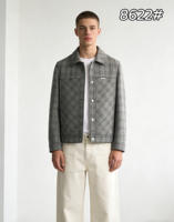 Veste en tweed vintage à carreaux écossais avec logo personnalisé, poches passepoilées, ourlet à bande, coupe ample grande taille pour homme