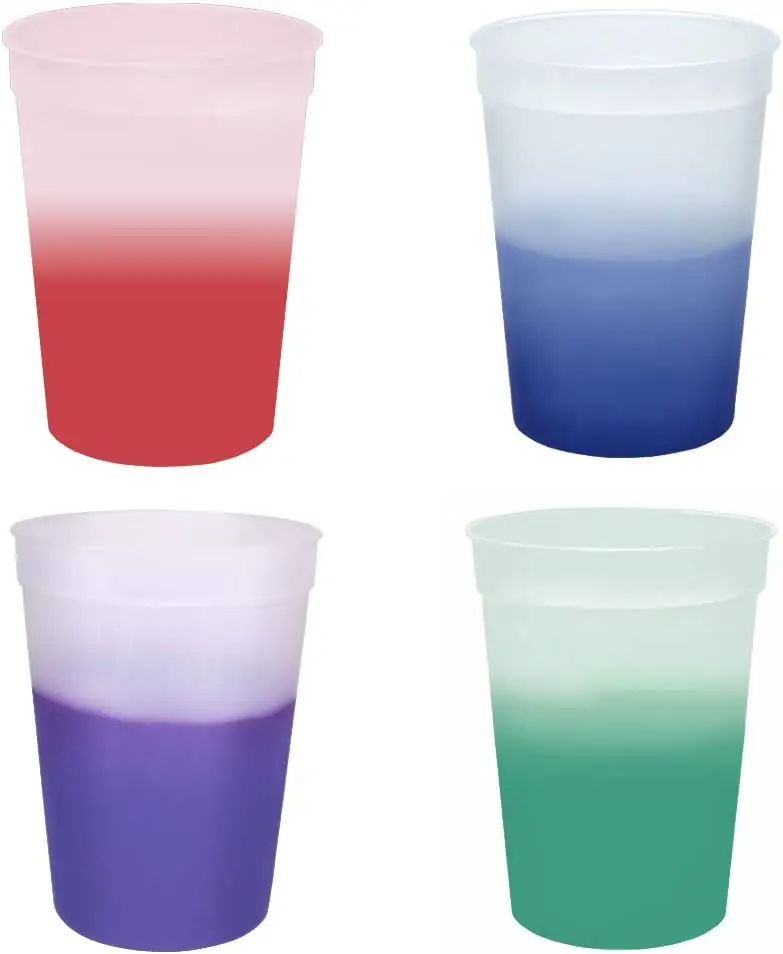 Vendita calda Set di 12 bicchieri di plastica durevoli 12oz 16oz tazza da stadio che cambia colore