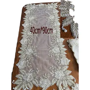 Camino <span class=keywords><strong>de</strong></span> <span class=keywords><strong>mesa</strong></span> con cuentas <span class=keywords><strong>de</strong></span> organza bordado hecho a mano, adorno navideño, Decoración <span class=keywords><strong>de</strong></span> <span class=keywords><strong>mesa</strong></span> - Product Image 1