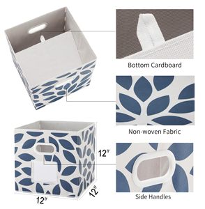 6 paniers de rangement cubiques bleus à motifs floraux, paniers de rangement carrés de 12 pouces avec poignée pour salles de classe, chambres, bureaux, maison - Product Image 2