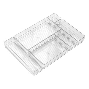 Transparent Plastic Cosmetic <b>Storage</b> Box With <b>Drawer</b> <b>Stackable</b> Office Organizer Rectangle Shape For Makeup And Stationery - Product Image 4