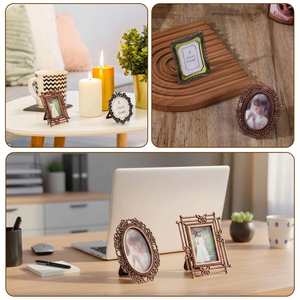 Cadre photo de bureau en alliage de zinc, style rétro, en métal, en forme de cœur romantique évidé, rond, pour la vente en gros - Product Image 3
