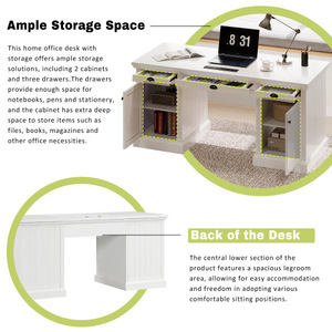 Oe Home 67" Modern Executive Desk with 2 Doors & 3 Drawers White Solid Wood+MDF for Home <b>Office</b> - Product Image 4