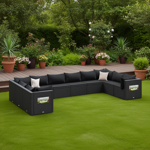 Ensemble de salon de jardin en rotin noir, 10 places, mobilier de jardin extérieur, design contemporain, résistant aux intempéries - Product Image 2