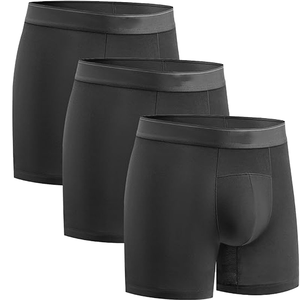 Men <b>Boxer</b> Briefs Mid-Rise Breathable Knitted Cotton Spandex Solid Color Breathable Underwear High Quality <b>Custom</b> Logo - Product Image 1