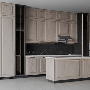 Ensemble complet de cuisine moderne avec îlot intelligent, série de placards de cuisine en placage de bois sur mesure, design de cuisine modulaire - Product Image 3