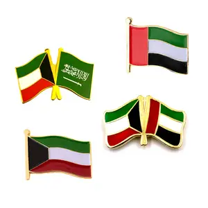 Tùy chỉnh tình bạn quốc gia Chéo Cờ ve áo Pin huy hiệu kim loại men quốc gia UAE và kuwait Pin