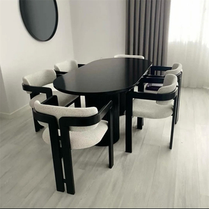 Wholesale High Quality Kitchen Table Set 6 <strong>Chairs</strong> Wood Bohemian Wooden Seat Wooden <strong>Dining</strong> <strong>Chairs</strong> with Lamb <strong>Velvet</strong> - Product Image 1