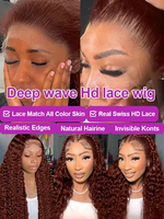 Wig Rambut Asli Keriting Dalam Warna Cokelat 13x4 13x6 Wig Frontal Lace HD Berwarna Model Water Wave untuk Wanita 30 36 Inch