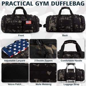 Tactical Camouflage Duffle Bag with MOLLE System and American Flag Patch 36-56L Capacity Softback <b>Backpack</b> for Men Women - Product Image 6